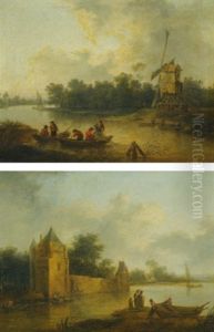 River Landscape With A Windmill (+ River Landscape With A Fortified House; Pair)