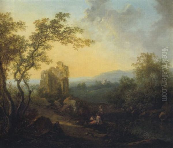 Weite, Bewaldete Landschaft Mit Ruinen Und Rastenden - view 1