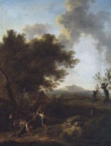 Waldlandschaft Mit Holzfallern Waldlandschaft Mit Holzfallern