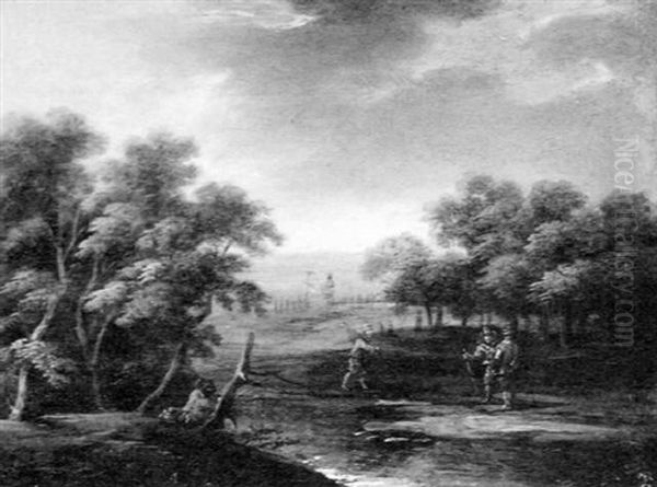 Bewaldete Landschaft Mit Landsknechtstaffage - view 1