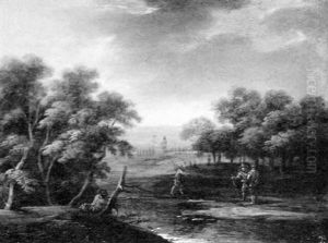 Bewaldete Landschaft Mit Landsknechtstaffage by Christian Hilfgott Brand