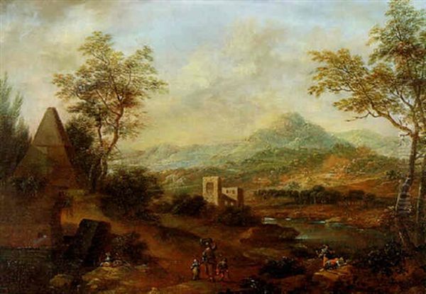 Paysage A La Pyramide Et Aux Promeneurs - view 1