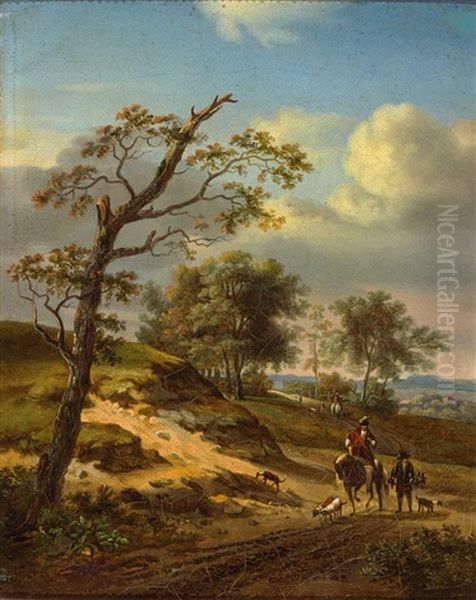 Reiter Und Falkner Auf Dem Weg In Herbstlicher Landschaft - view 1