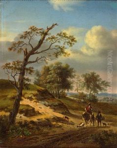 Reiter Und Falkner Auf Dem Weg In Herbstlicher Landschaft