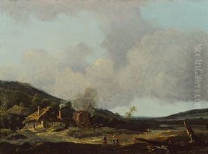 Weite Landschaft Mit Gehoft Und Figurenstaffage