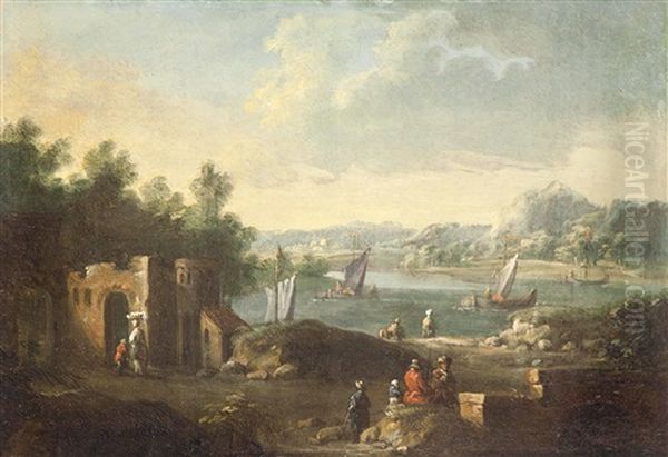Landliche Idylle Mit Segelschiffen Und Personen (pair) - view 1