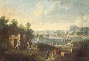 Landliche Idylle Mit Segelschiffen Und Personen (pair)