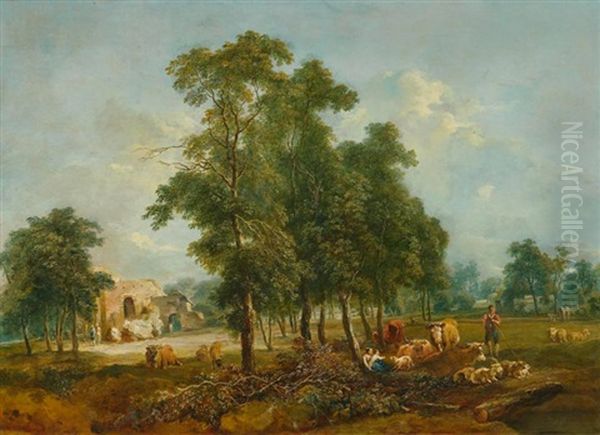 Hirten Mit Kuhen Und Ziegen In Weiten Landschaften (pair) - view 1