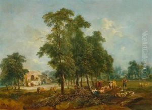 Hirten Mit Kuhen Und Ziegen In Weiten Landschaften (pair) by Johann Christian Brand