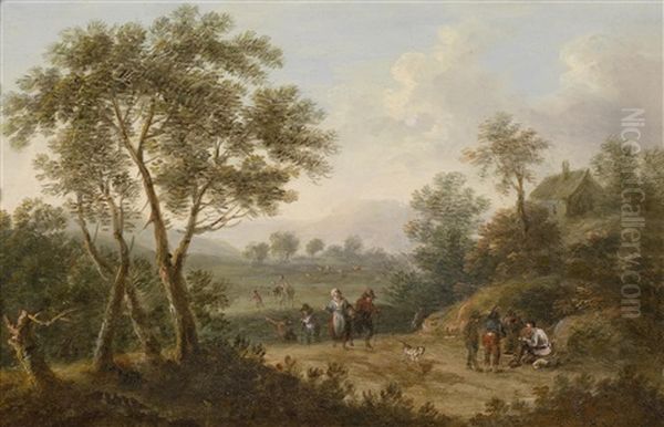 Baumbestandene Landschaft Mit Reisenden - view 1