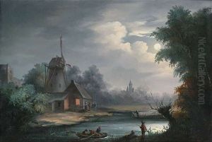 Abendliche Flusslandschaft Mit Windmuhle by Johann Christian Brand