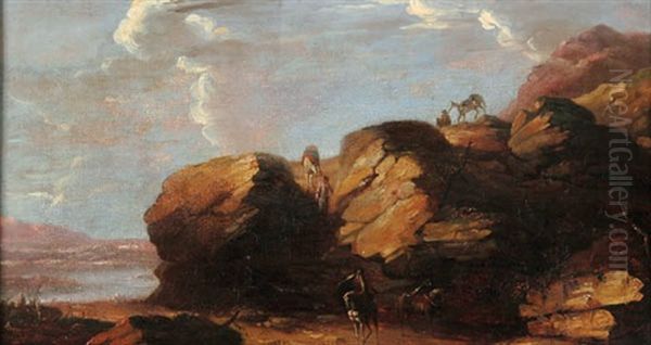 Travelers In A Rocky Landscape - view 1