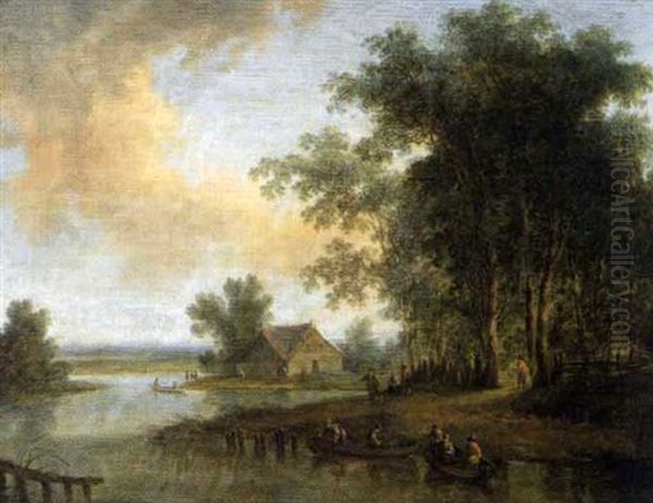 Flusslandschaft Mit Fischern Und Ihren Booten - view 1
