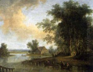 Flusslandschaft Mit Fischern Und Ihren Booten by Johann Christian Brand