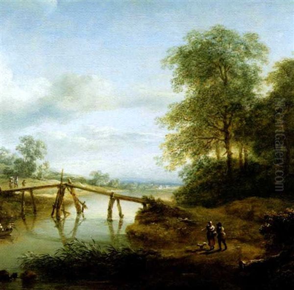Paysage Fluvial Anime De Promeneurs - view 1
