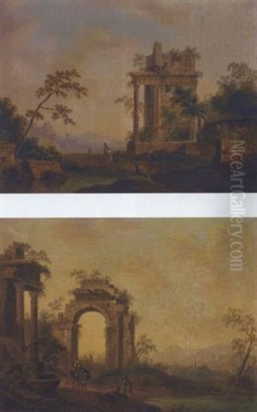 An Italianate Landscape With Figures By Roman Ruins - view 1