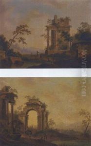 An Italianate Landscape With Figures By Roman Ruins An Italianate Landscape With Figures By Roman Ruins