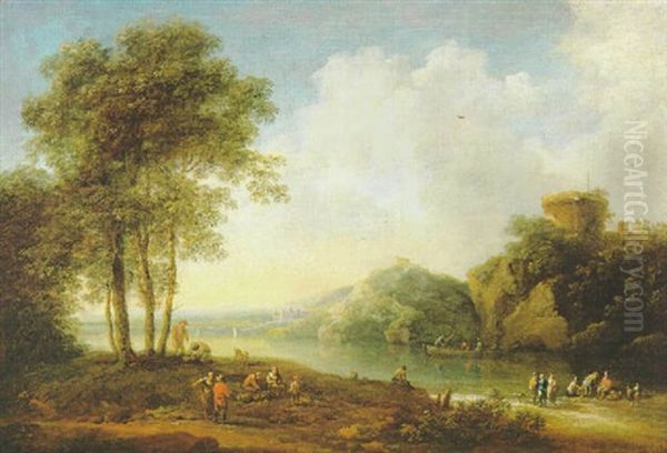 Fluslandschaft Mit Einem Turm Und Bauern - view 1