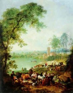 Landschaft Mit Bauern Und Herdenvieh