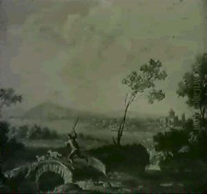 Gebirgige Flusslandschaft Mit Einem Hirten. by Johann Christian Brand