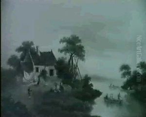 Flusslandschaft Mit Anglern by Johann Christian Brand