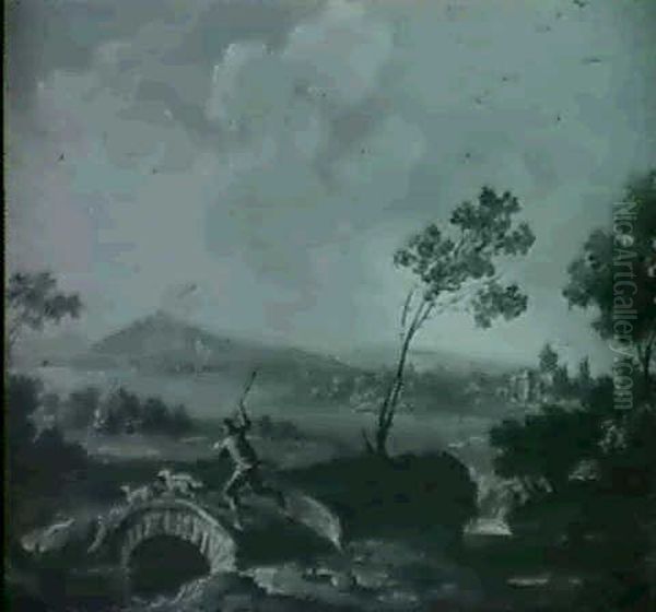 Gebirgige Flusslandschaft Mit Einem Hirten - view 1