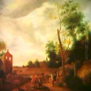 Landschaft Mit Einer Ruine Undrastenden Bauern