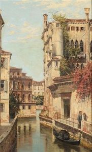 Venetian Canal With Gondola And Figures by Antonietta Brandeis