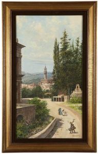 Italian Rural Street Scene With Figures by Antonietta Brandeis