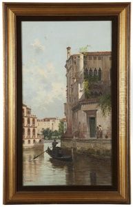 Italian Canal Scene With Gondola And Figures