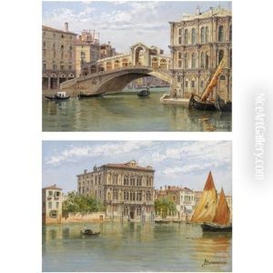 The Rialto Bridge And Palazzo Camerlenghi (+ The Ca Vendramin Calergi, Venice; Pair) by Antonietta Brandeis