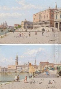 La Piazzetta In Front Of The Doge's Palace (+ View Across The Lagoon To The Doge's Palace; Pair) by Antonietta Brandeis