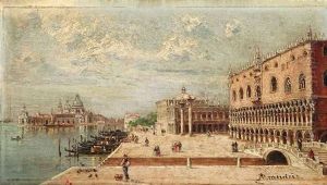 Blick Vom Riva Schiavoni Auf Den Dogenpalast, Die Piazzetta Und Die Kirche Santa Maria Della Salute