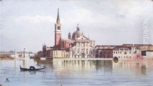 A View Of The Giudecca, Venice With A Gondola On The Lagoon by Antonietta Brandeis