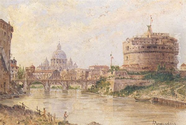 A View Of The Tiber With Castel Sant'angelo And St. Peter's - view 1