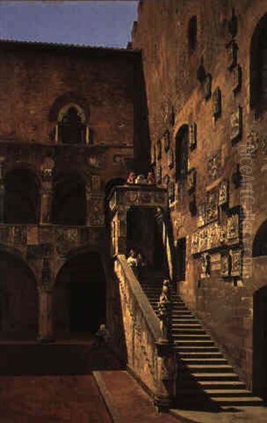 Figures In A Sunlit Stairwell, Florence - view 1