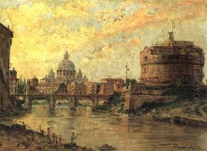 A View In Rome With The Castel Sant'angelo by Antonietta Brandeis