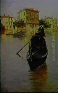 A Gondola On The Grand Canal By The Ca' Vendramin Calergi,  Venice by Antonietta Brandeis