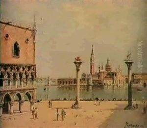 A View Of The Piazetta And S. Maria Della Salute;           A View Of The Doges' Palace And Piazetta, Venice by Antonietta Brandeis