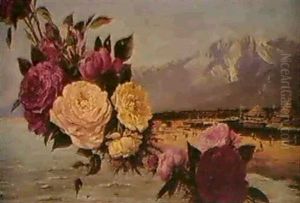 Figures On A Beach Bordered By Roses Figures On A Beach Bordered By Roses
