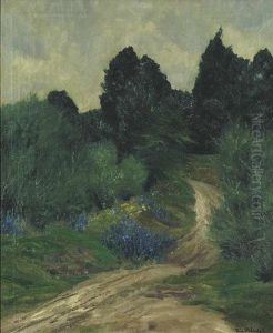 Weg Mit Strauchern Und Baumen Im Hintergrund by Fritz Brandel