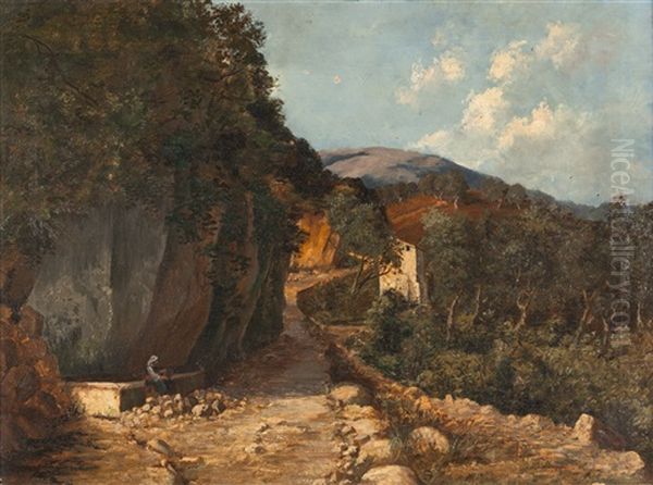 Die Rast Am Brunnen (landschaft In Italien) - view 1