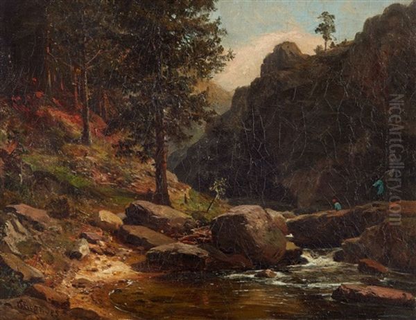 Mountainous Landscape With Anglers - view 1