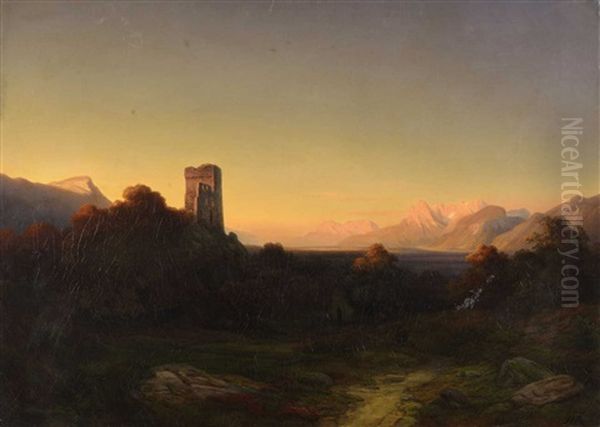 An Alpine Landscape With A Ruin - view 1