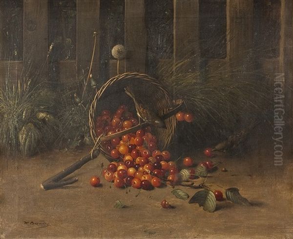 Stillleben Mit Kirschkorb Und Spatzen - view 1