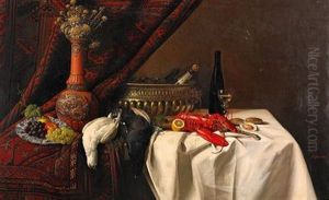 Stilleben Med Matta, Hummer, Ostron, Gronsaker Och Champagne by Hans Heinrich Juergen Brandes