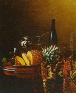 A Bowl  Of Punch, With A Pineapple And A Carpet On A Table