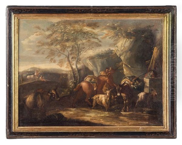 Paesaggio Con Pastori Nei Pressi Di Una Fontana - view 1
