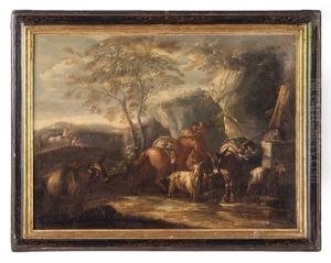 Paesaggio Con Pastori Nei Pressi Di Una Fontana by Domenico Brandi