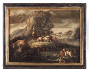Paesaggio Con Pastori E Ruscello by Domenico Brandi